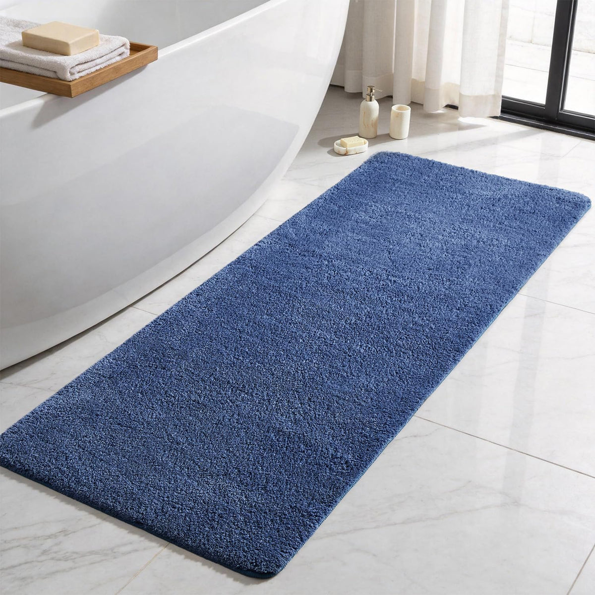 TYUU Navy Blue Bathroom Rugs, Ultra Soft Bath Rugs Non Slip Washable, Super Absorbent Quick Dry Small Bath Mat with Rubber Backing for Bathroom Floor, Shower, or Sink, Navy Blue 16" x 24"