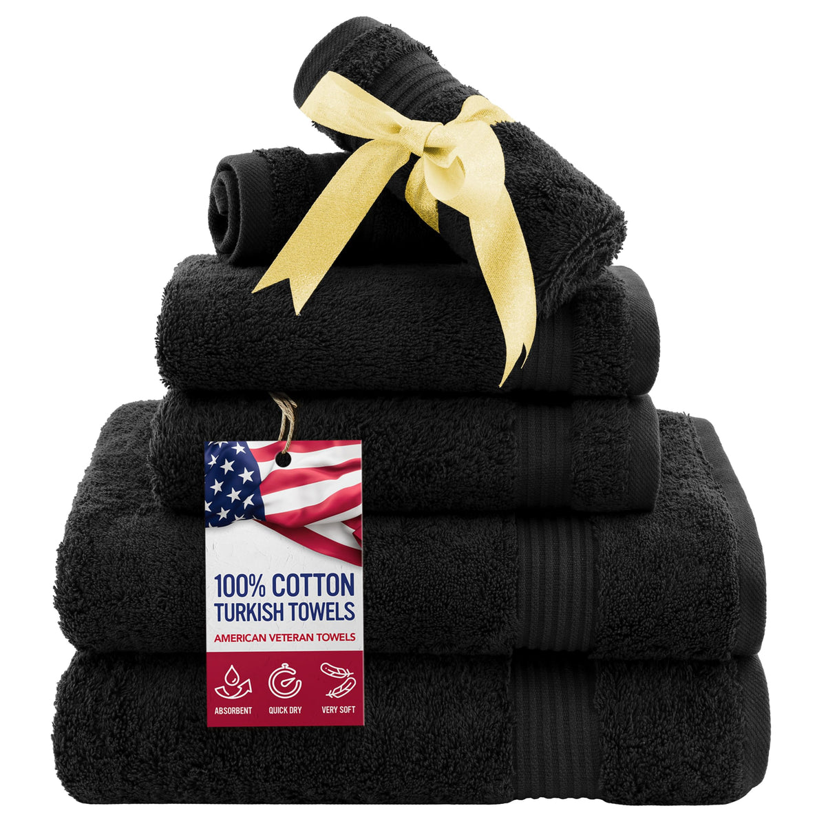American Veteran Towel, 100% Cotton Turkish Bath Towels for Bathroom 4 Pack, 27x54 Extra Large Premium Soft Drying Bathroom Towels, Navy Blue