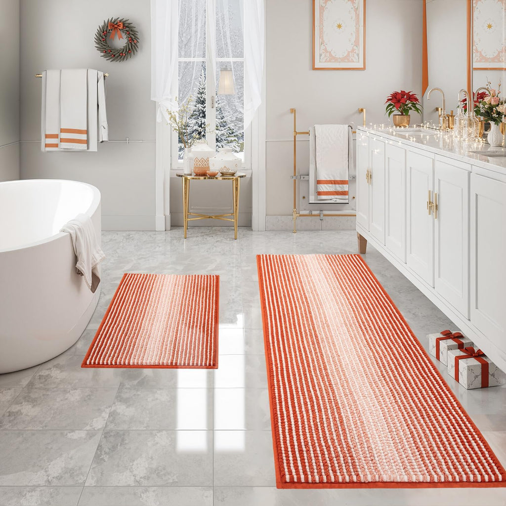 BSICPRO Bathroom Rugs Sets 2 Piece, Non Slip Striped Bath Mats, Aqua Green