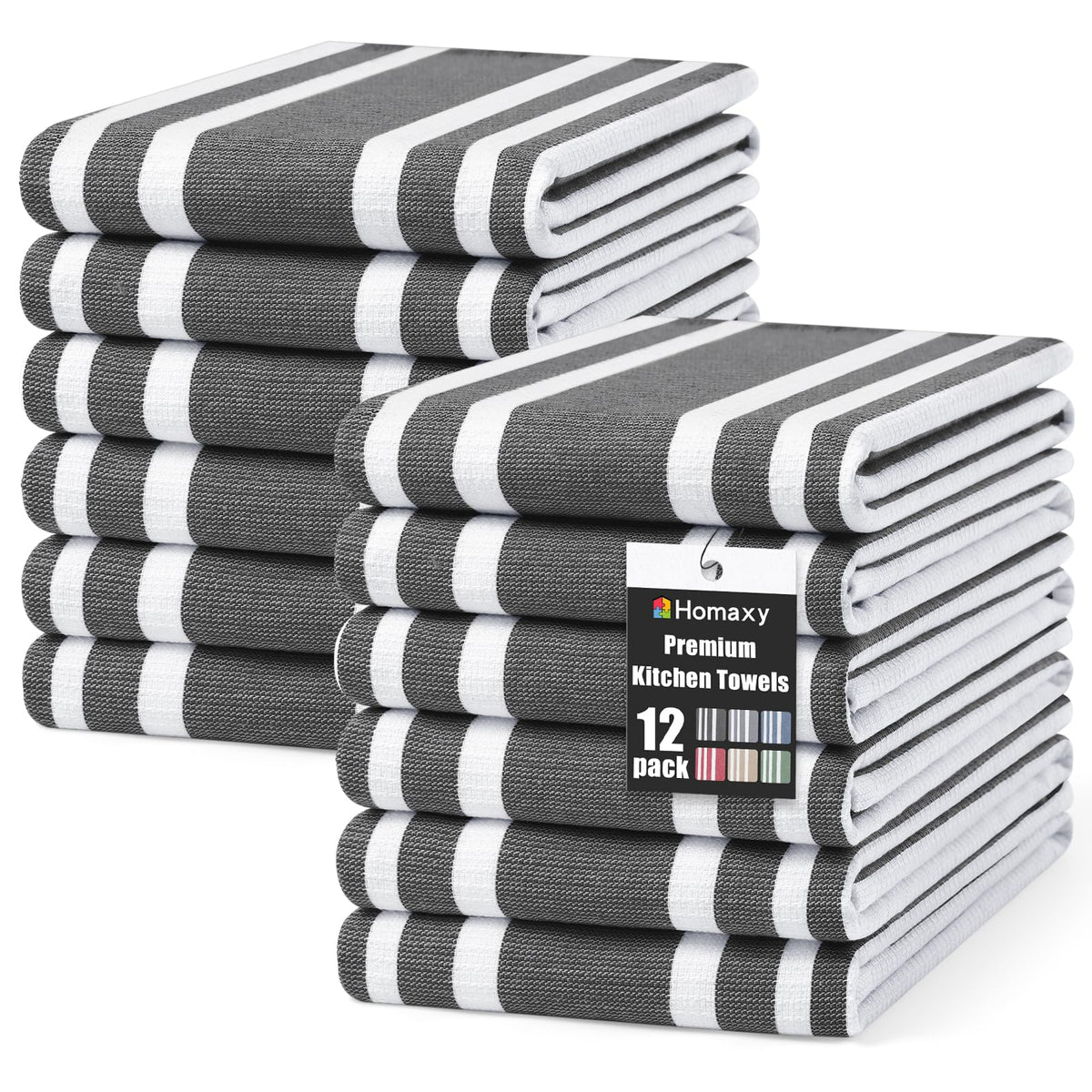 Homaxy 380 GSM Cotton Premium Kitchen Towels 6 Pack, 18"x 28", Khaki