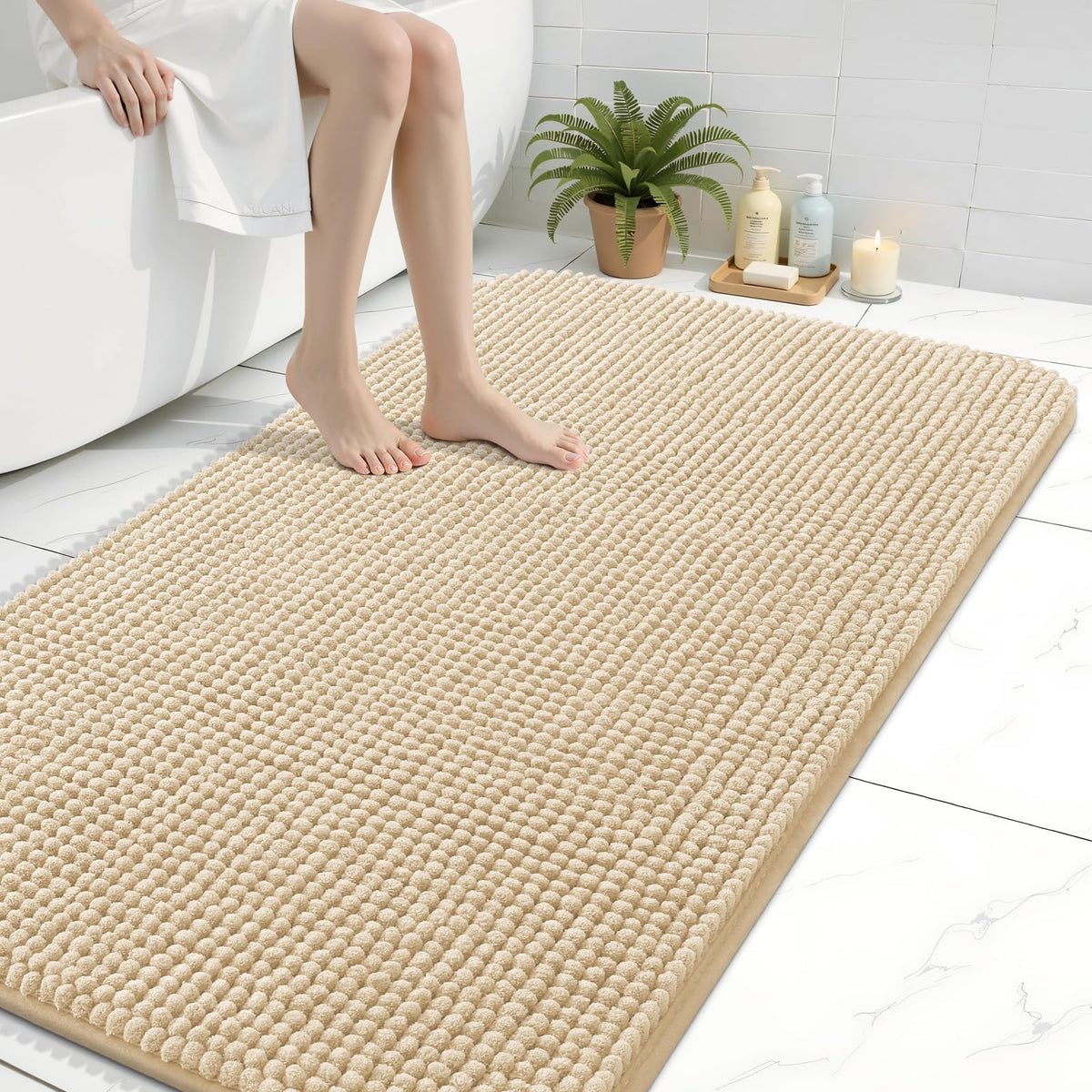 Arotive Chenille Bathroom Rugs 30x20, Soft Absorbent Bath Mat, Grey