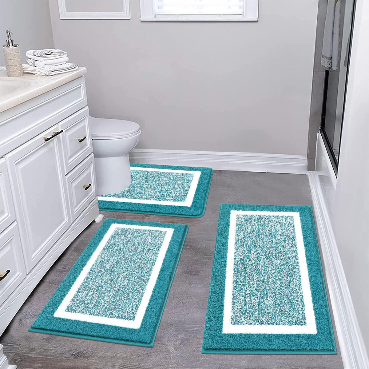 Pauwer Bathroom Rug Sets 3 Piece, Non Slip Washable Bath Mat, Black