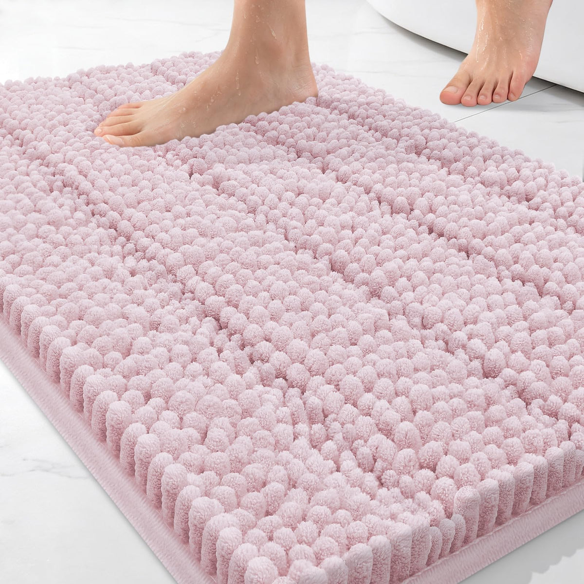 Bcoimo Small Bath Rug Mat,24x17 Chenille Non Slip Black Bathroom Floor Mats