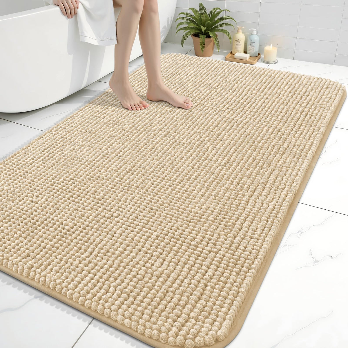 Arotive Chenille Bathroom Rugs 30x20, Soft Absorbent Bath Mat, Grey