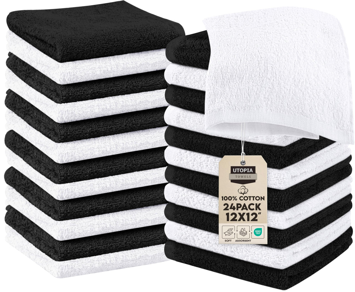 Utopia Towels 24 Pack Cotton Washcloths Set, 100% Ring Spun Cotton, Premium Quality Flannel Face Cloths, Highly Absorbent and Soft Feel Fingertip Towels, White