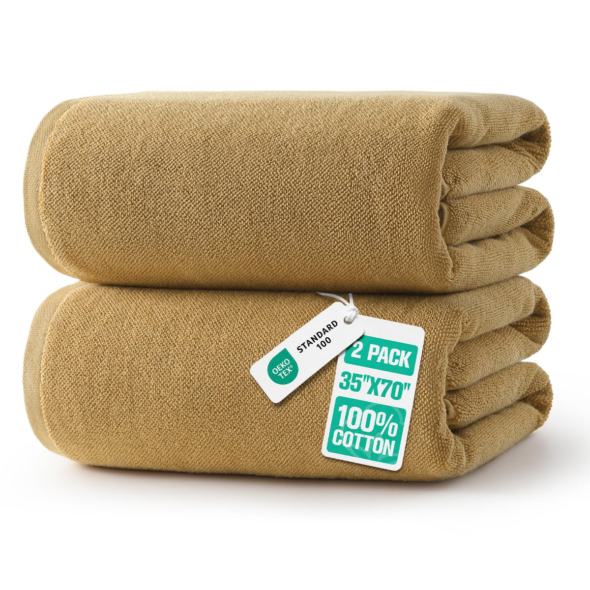 REDKISS 2 Pack 100% Cotton Large Bath Towels 35 x 70 Inches, Olive Green