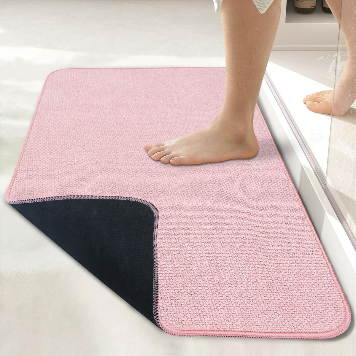 Bath Mat,Ultra Thin Bathroom Rugs,Rubber Bath Mats for Bathroom,No Slip Bath Rugs,Quick Dry,Machine Washable,Low Pile,Absorbent,Shower Outside,Sink,Home Decor Accessories.Grey,1'5"x2'3"(17x27Inch)