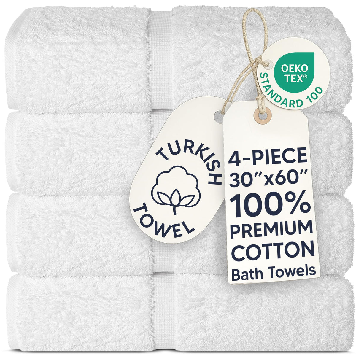 Chakir Turkish Linens 100% Cotton 4-Pack Bath Towels 27x54, Gray