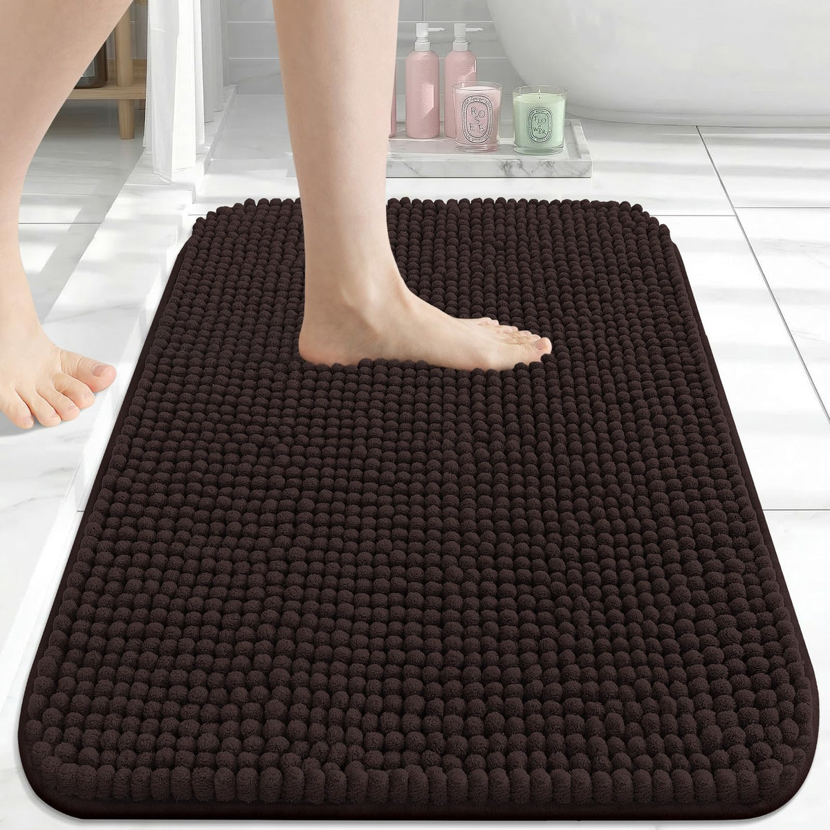 Arotive Chenille Bathroom Rugs 30x20, Soft Absorbent Bath Mat, Grey