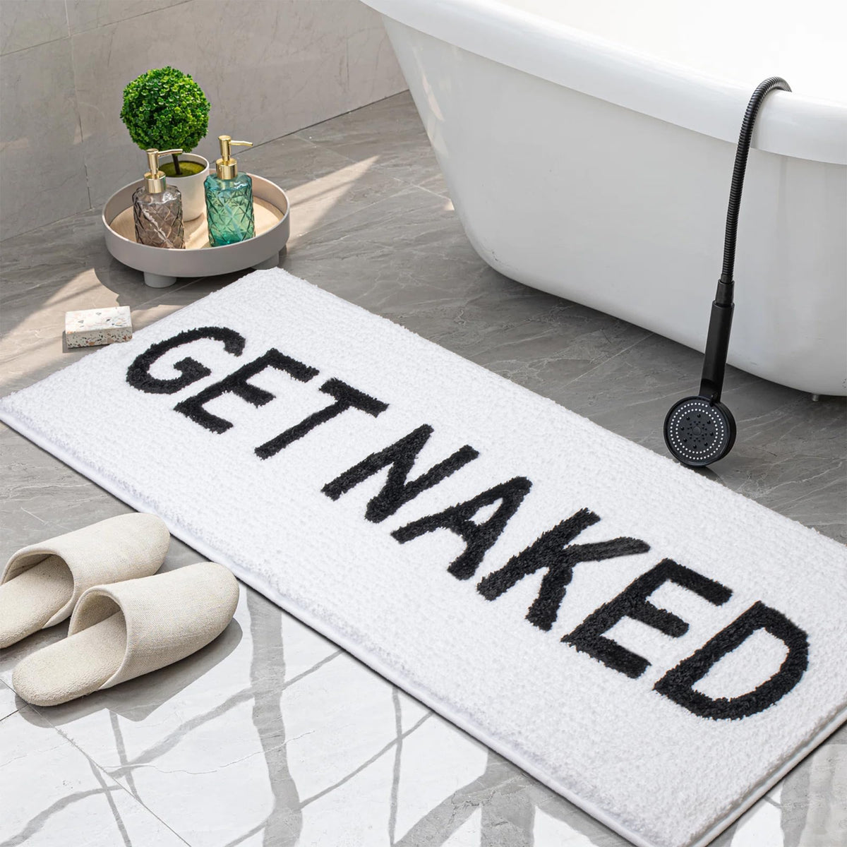 KOEXM Get Naked Bath Mat Black Cute Bathroom Rugs 16" x 24" Non Slip