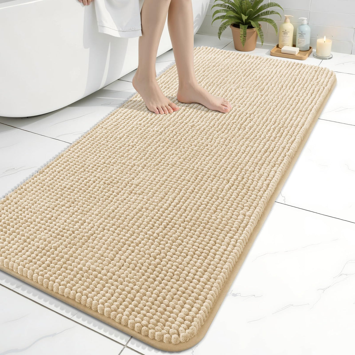 Arotive Chenille Bathroom Rugs 30x20, Soft Absorbent Bath Mat, Grey