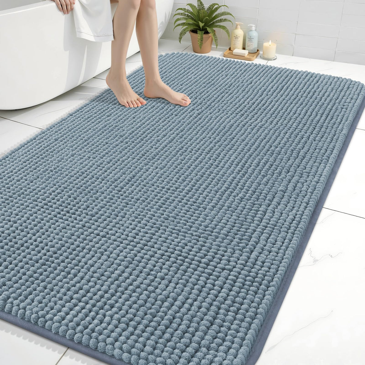 Arotive Chenille Bathroom Rugs 30x20, Soft Absorbent Bath Mat, Grey