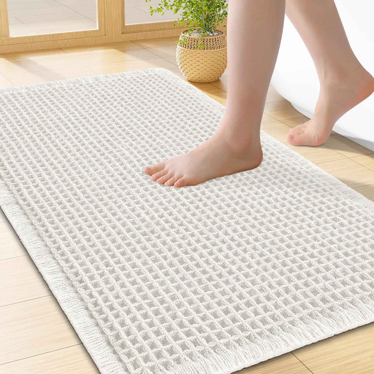 Smiry Waffle Bath Mat 30X20, Extra Soft Absorbent Bathroom Rugs, Brown
