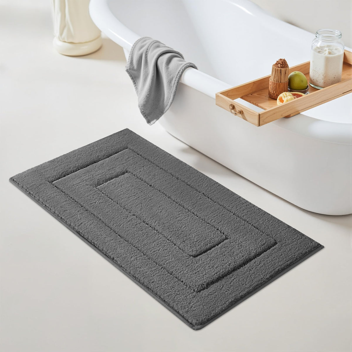 GRANNY SAYS Gray Bathroom Rug 20" x 30", Non-Slip Microfiber Bath Mat