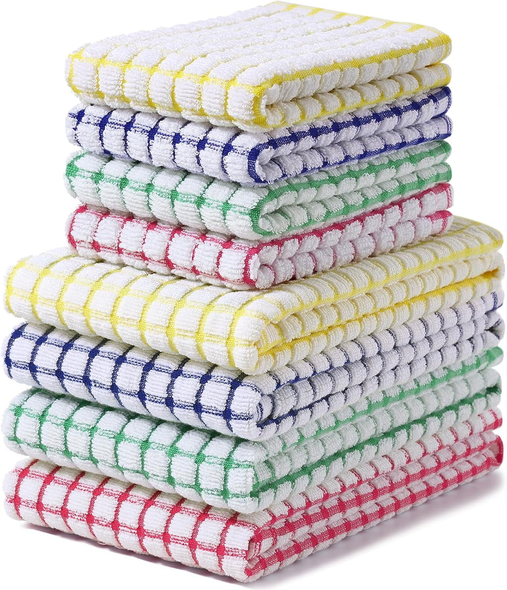 Homaxy Kitchen Towels and Dishcloths Set, Set of 8, Blue/Yellow/Red/Green