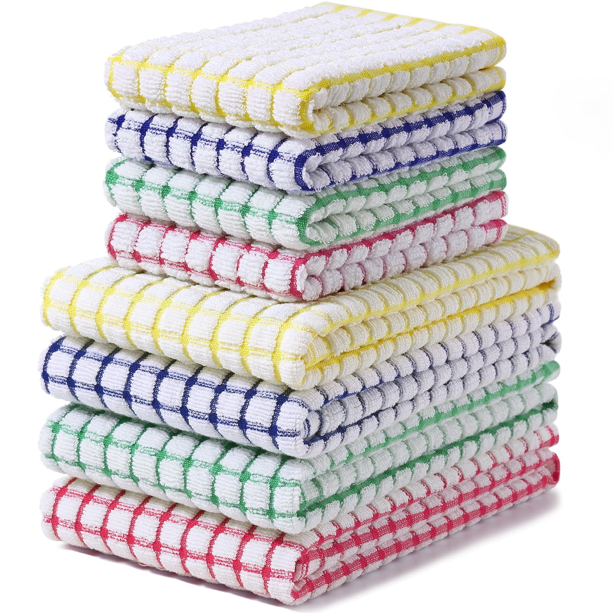 Homaxy Kitchen Towels and Dishcloths Set, Set of 8, Blue/Yellow/Red/Green