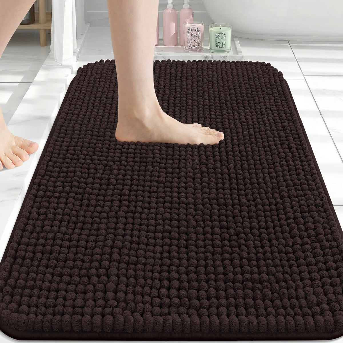 Arotive Chenille Bathroom Rugs 30x20, Soft Absorbent Bath Mat, Grey