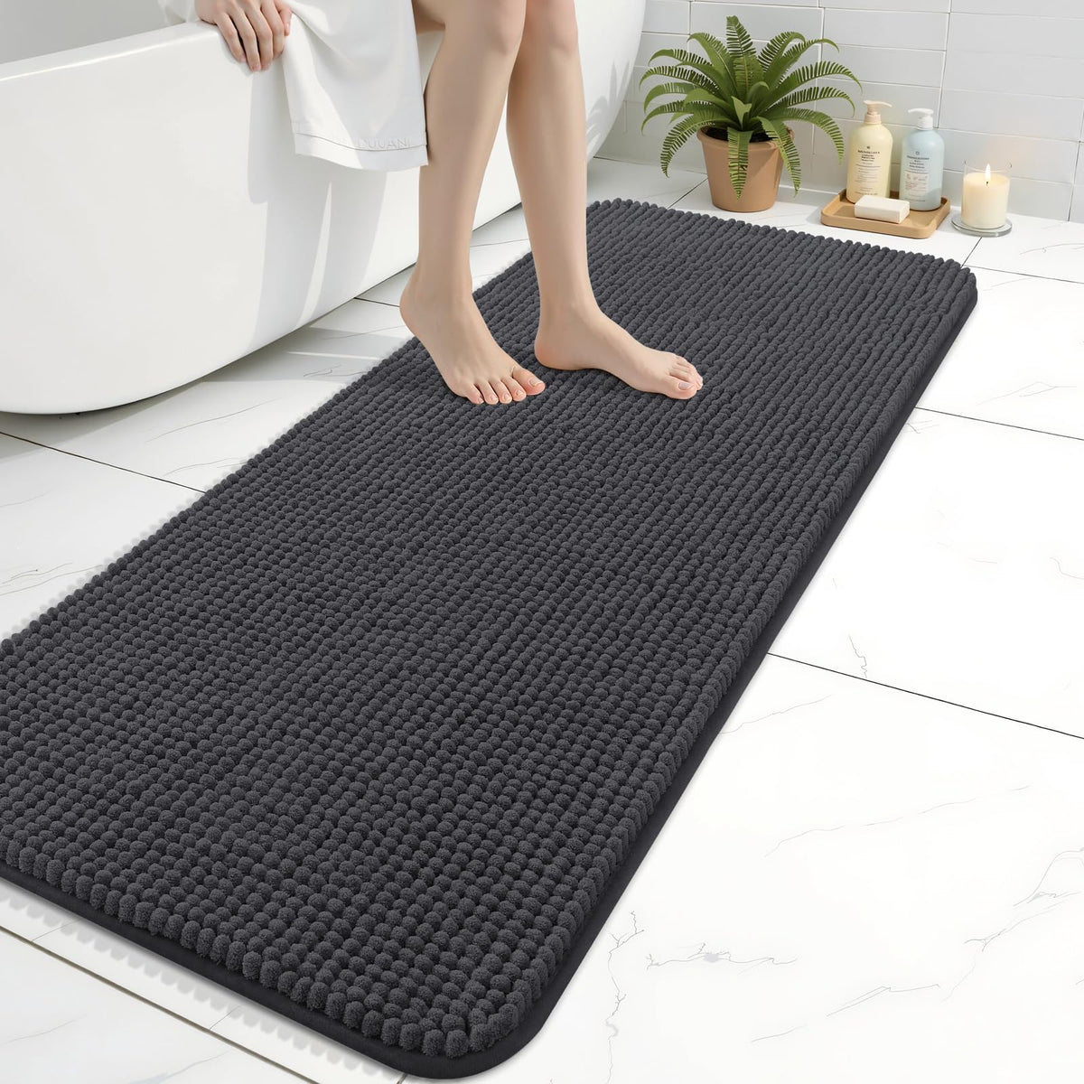 Arotive Chenille Bathroom Rugs 30x20, Soft Absorbent Bath Mat, Grey
