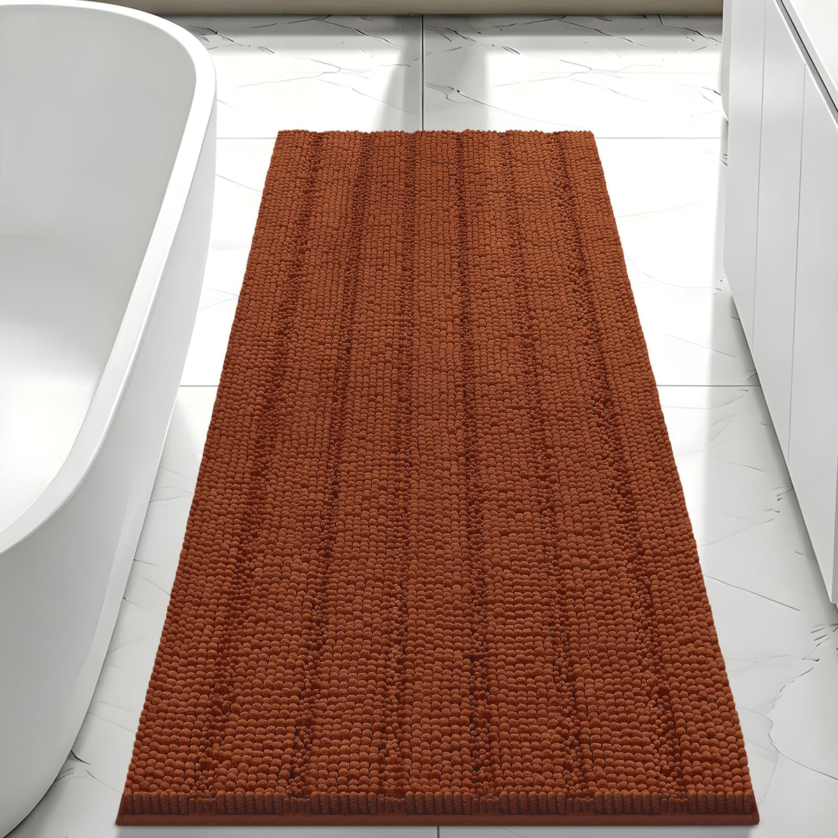 Bcoimo Small Bath Rug Mat,24x17 Chenille Non Slip Black Bathroom Floor Mats