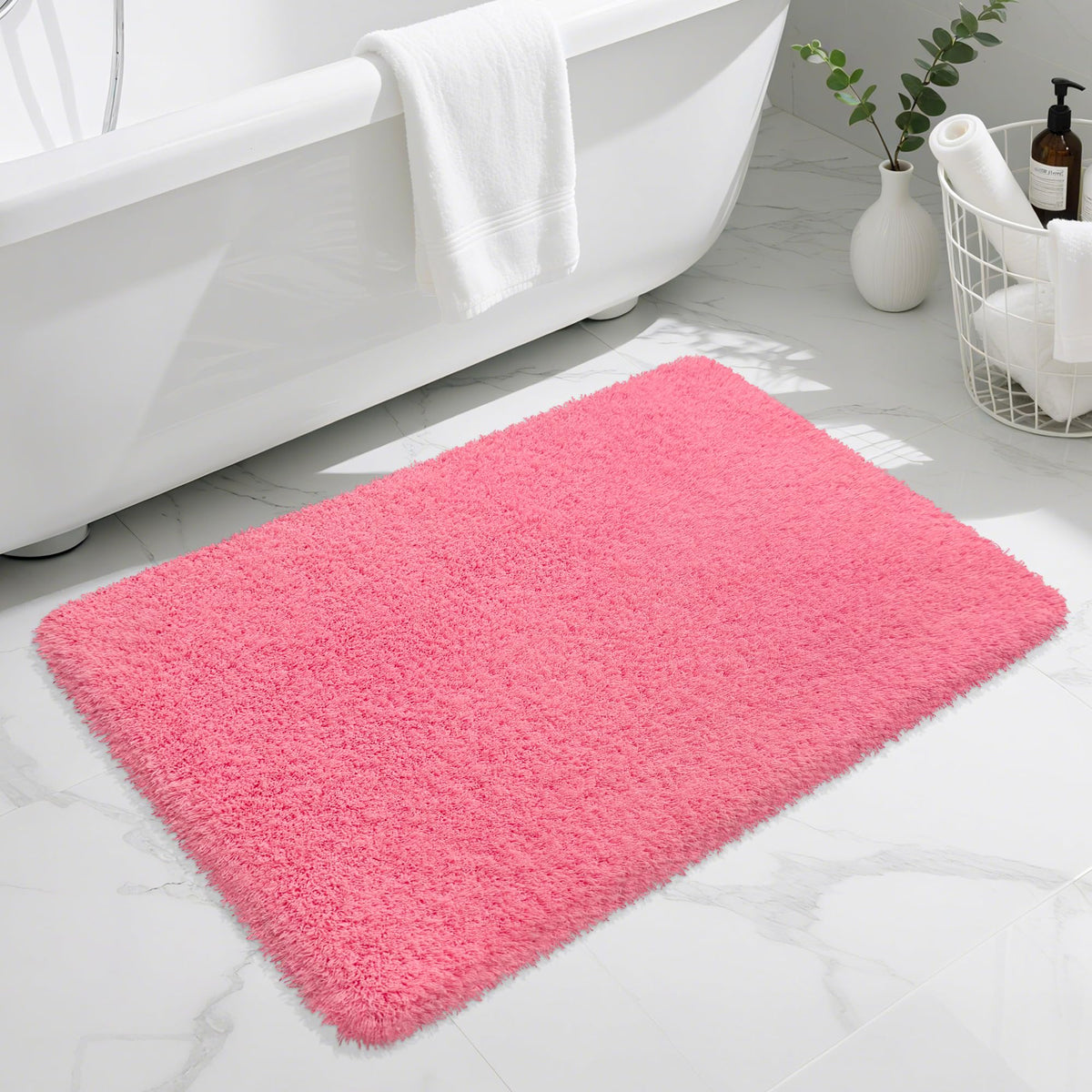 White Bathroom Rugs Non Slip 24"x16",Absorbent Bath Mat Quick Dry
