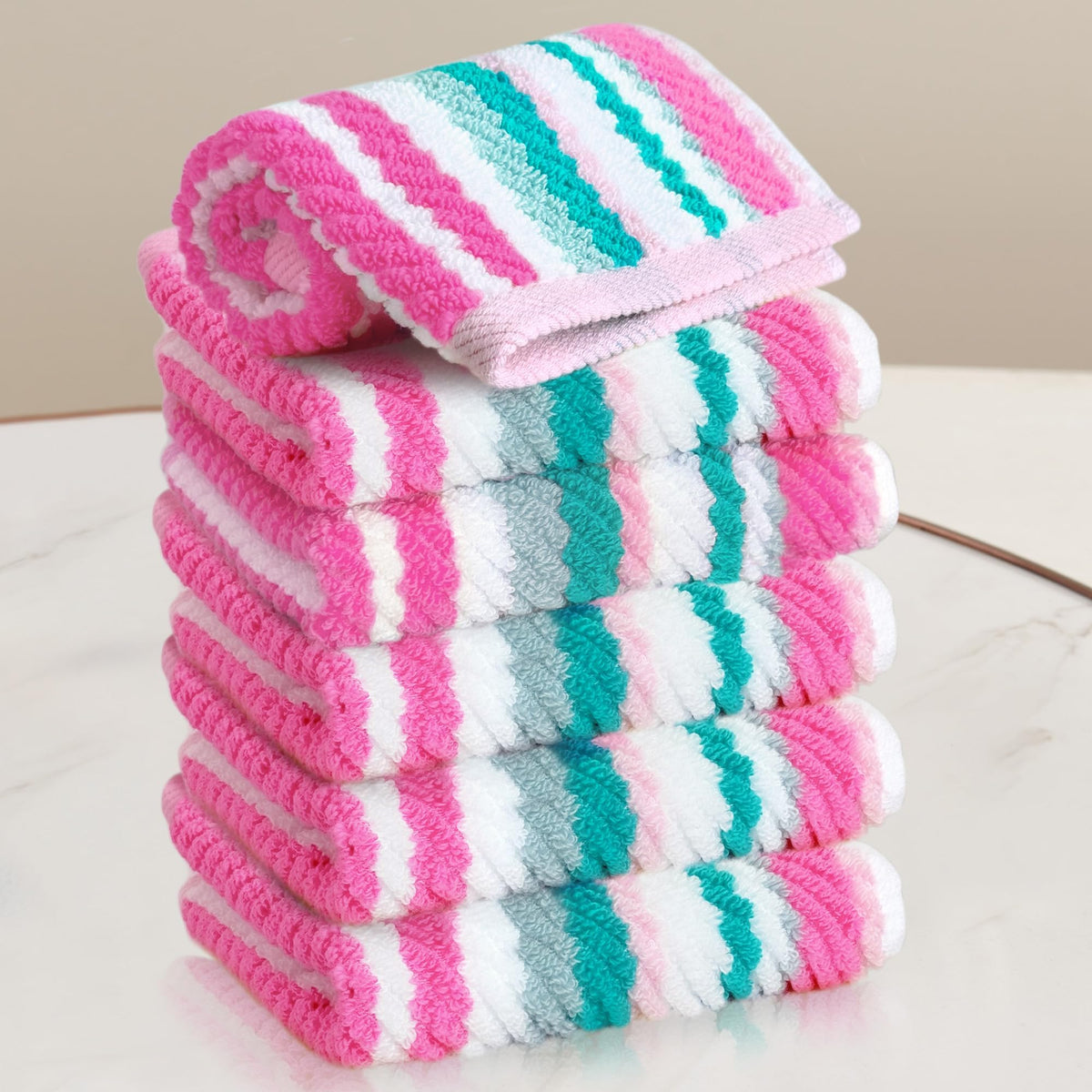 VOOVA & MOVAS Yellow Bathroom Towels 3 Pack, 100% Cotton, Gray Striped