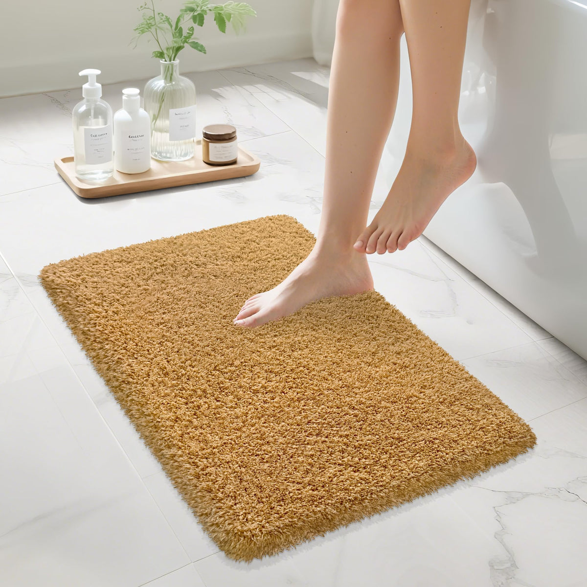 White Bathroom Rugs Non Slip 24"x16",Absorbent Bath Mat Quick Dry