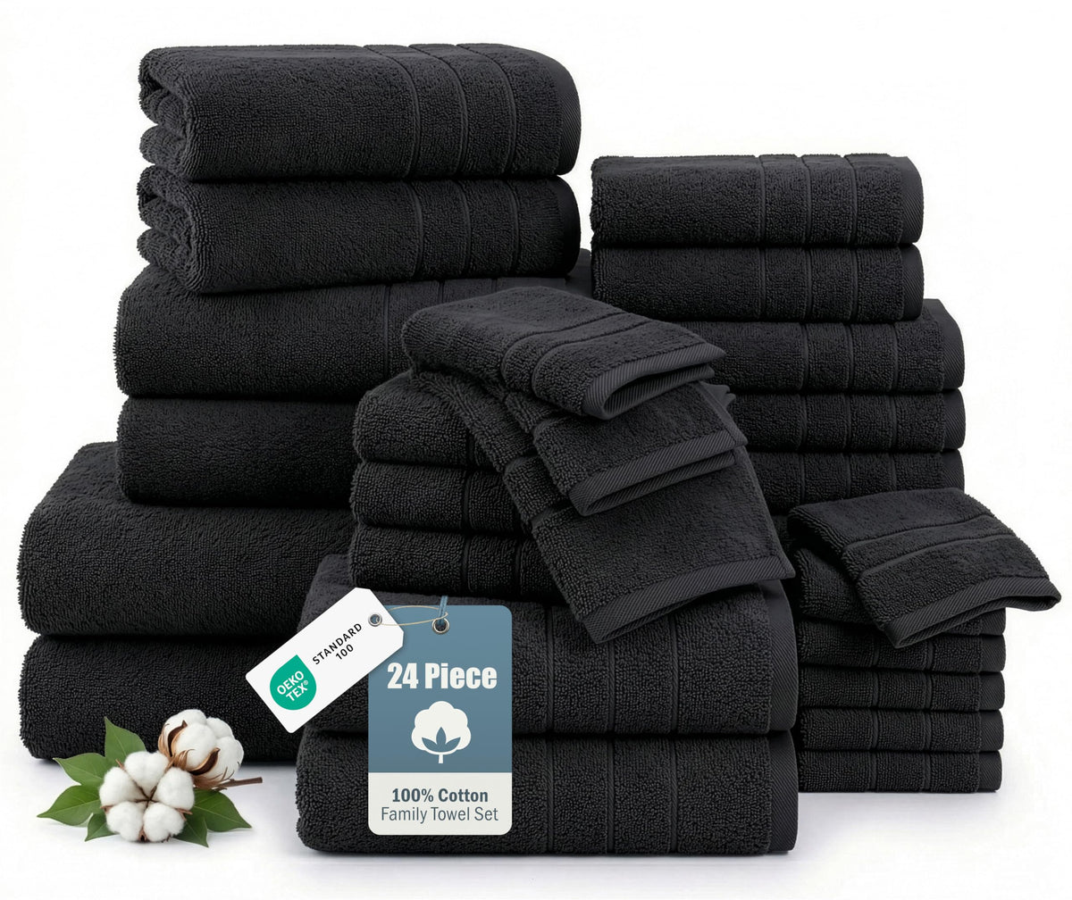 Casa Platino Towel Set Soft Absorbent Quick Dry 100% Cotton - Cool Grey