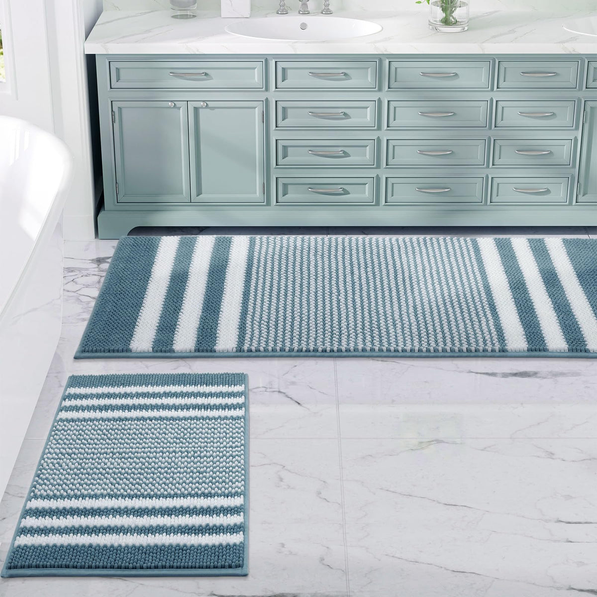 BSICPRO Bathroom Rugs Sets 2 Piece, Non Slip Boho Bath Mats, Beige