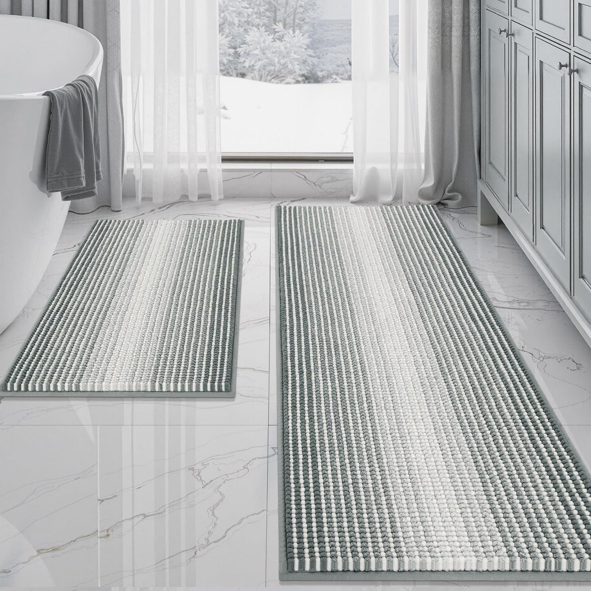 BSICPRO Bathroom Rugs Sets 2 Piece, Non Slip Boho Bath Mats, Beige
