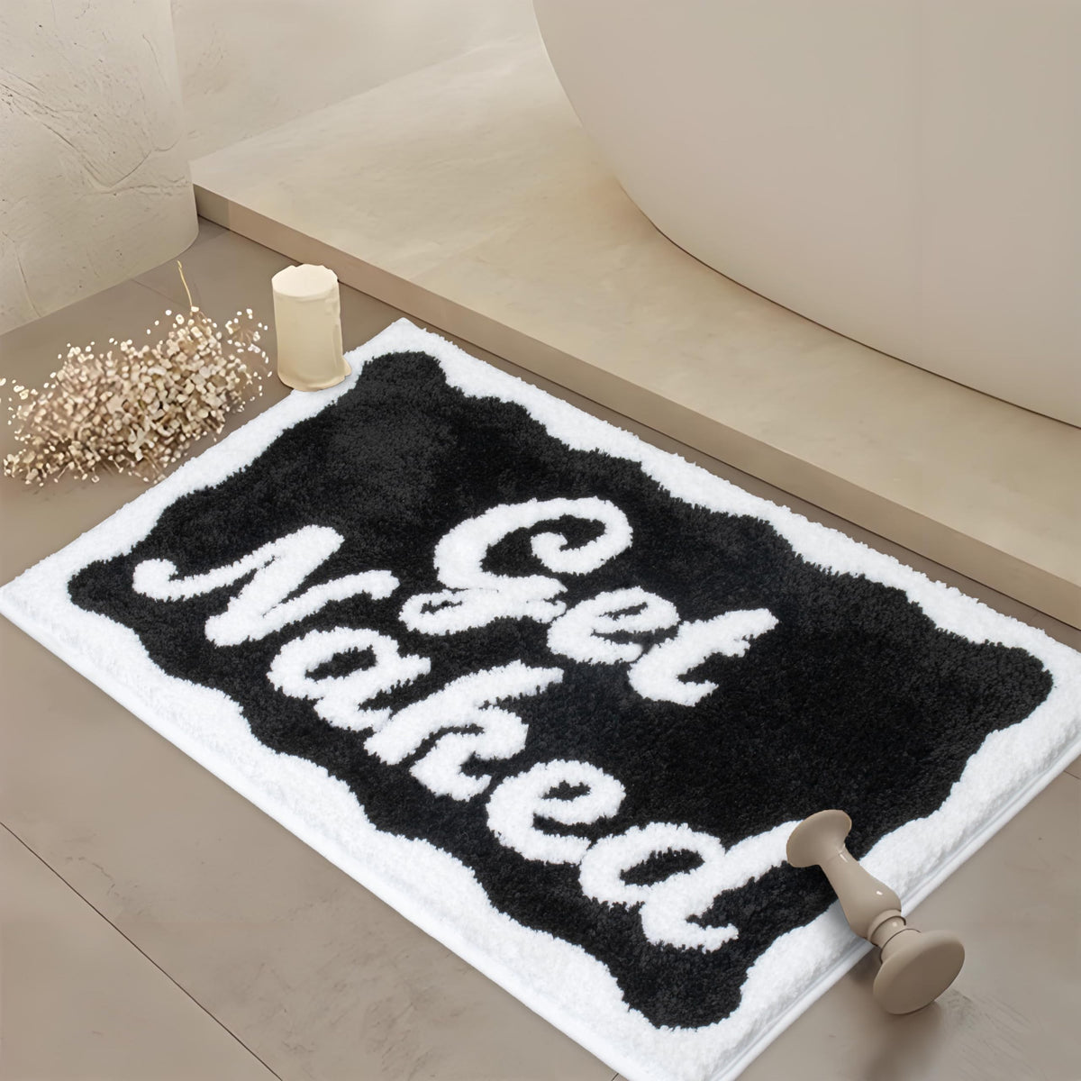 KOEXM Get Naked Bath Mat Black Cute Bathroom Rugs 16" x 24" Non Slip