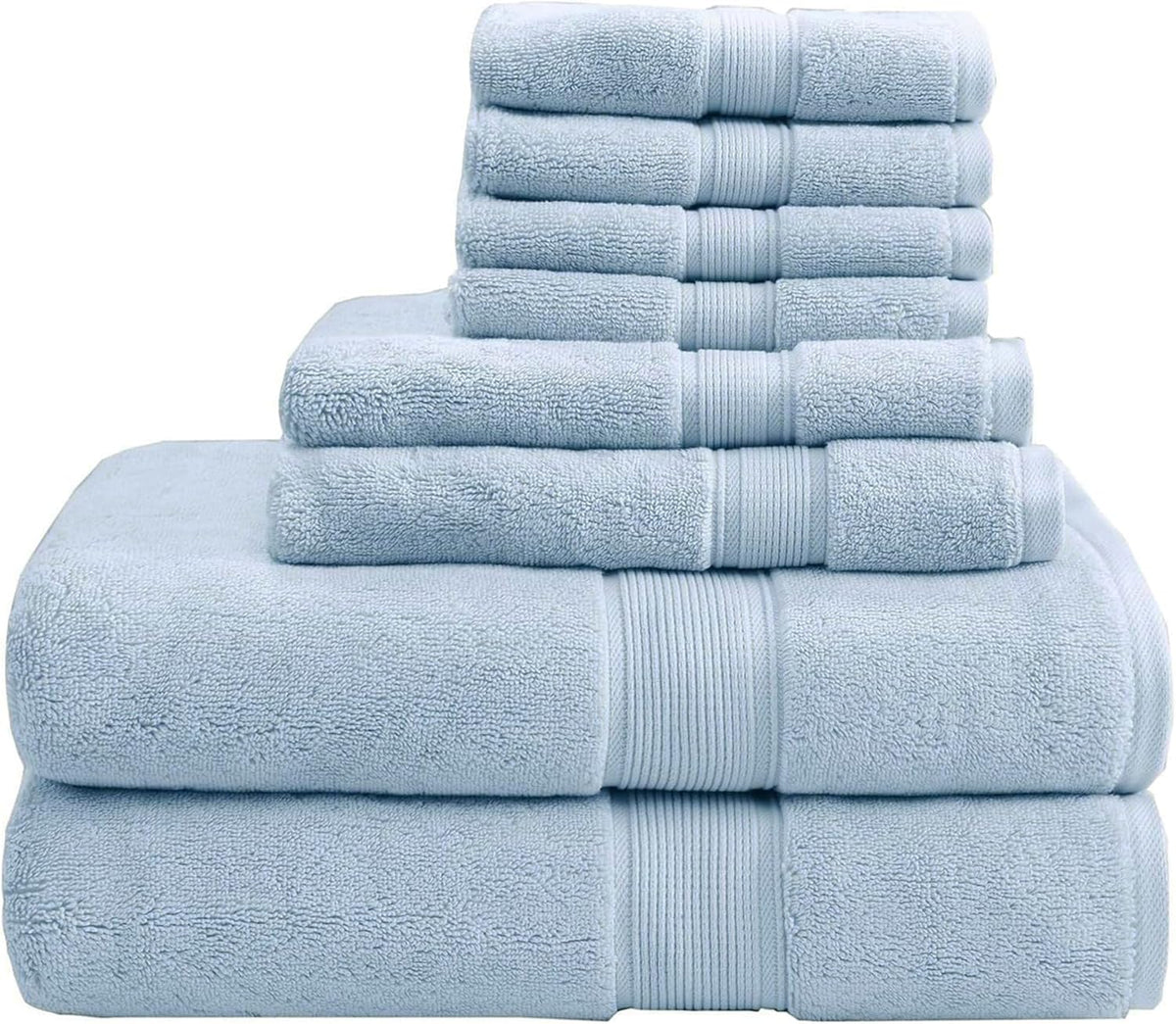 Madison Park 800GSM 100% Cotton Bathroom Bath Towel Set of 8, Light Blue
