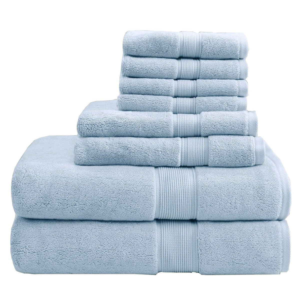 Madison Park 800GSM 100% Cotton Bathroom Bath Towel Set of 8, Light Blue