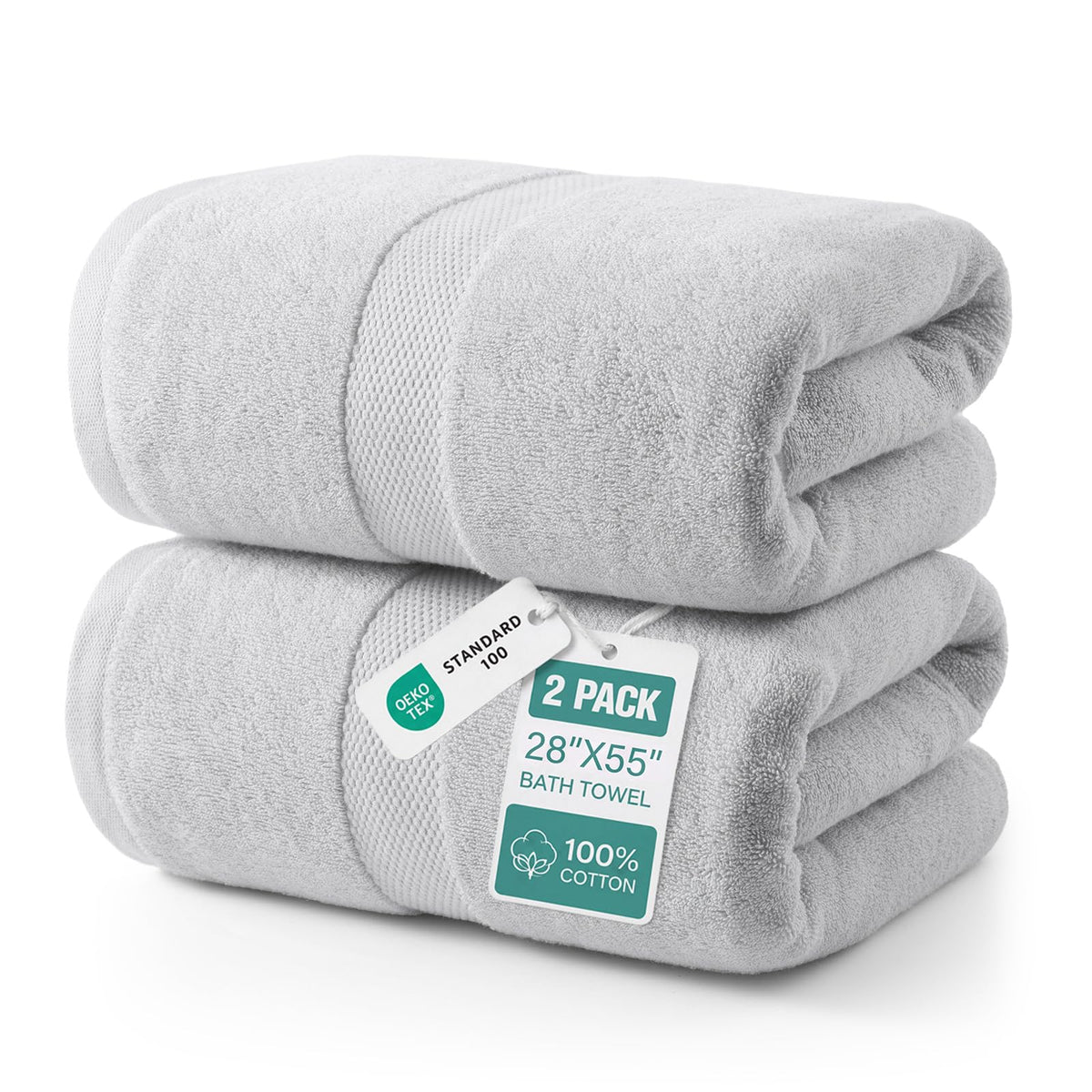 ecolook 2 Pack 100% Cotton Bath Towels, 28 x 55 Inches, Soft