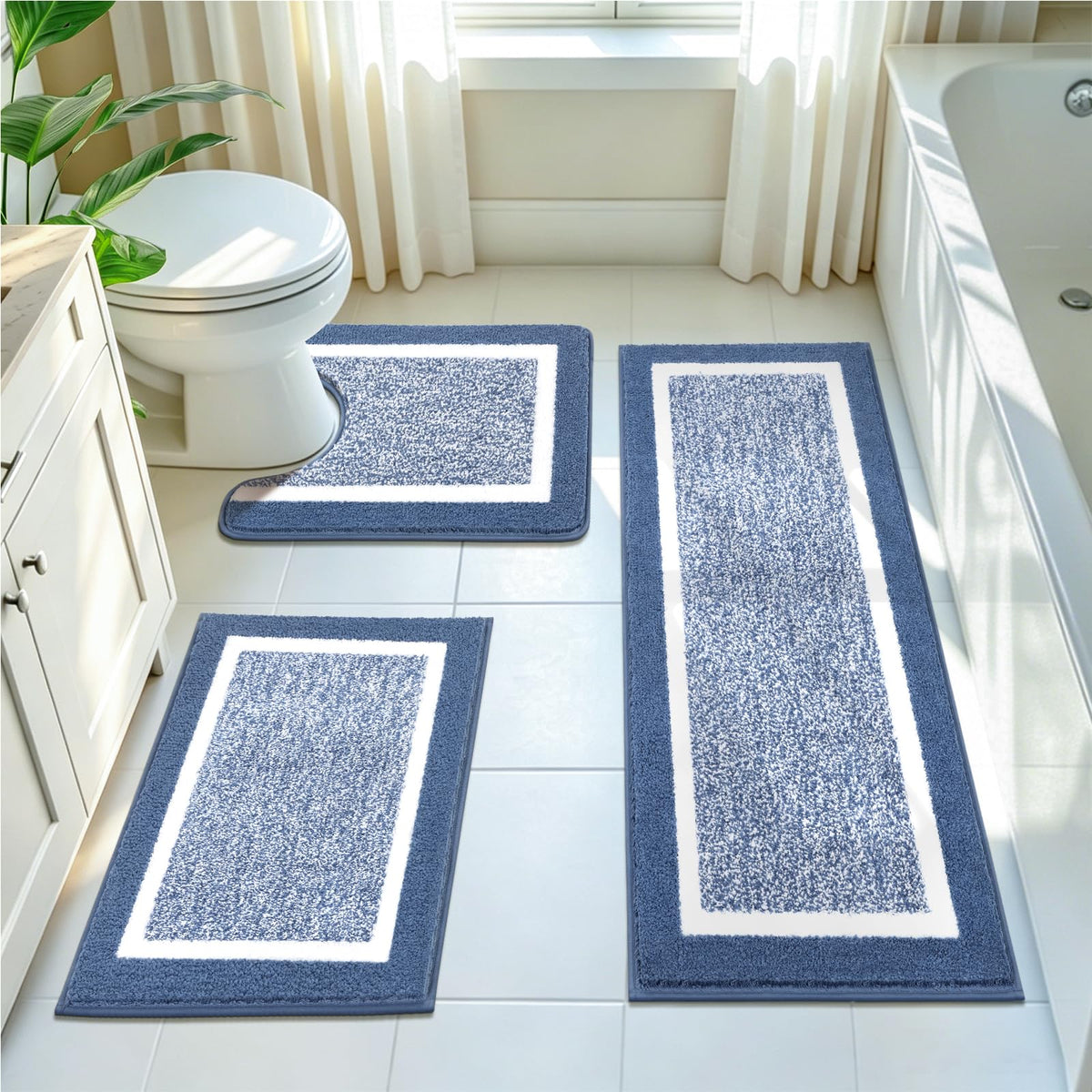 Pauwer Bathroom Rug Sets 3 Piece, Non Slip Washable Bath Mat, Black