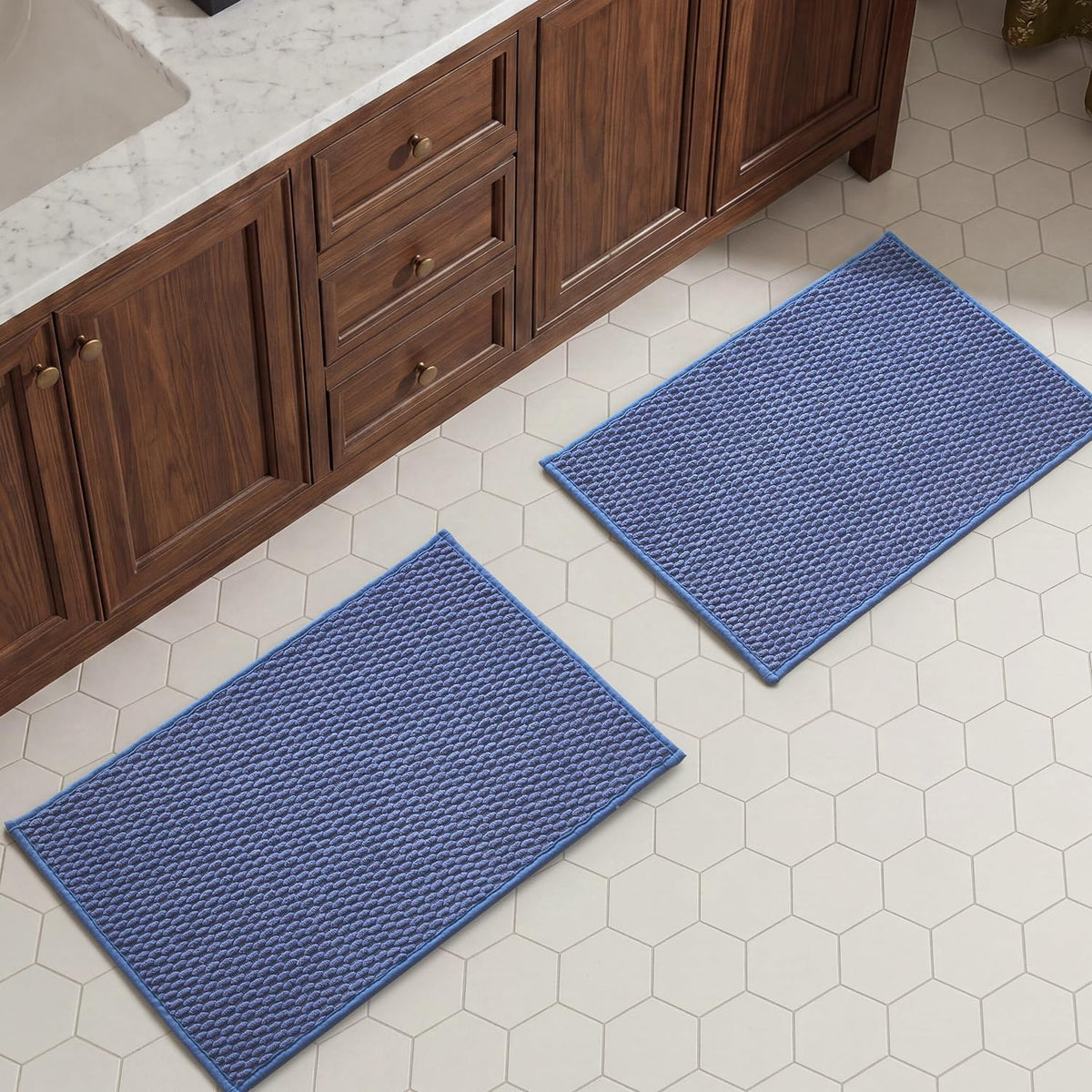 TYUU Bath Mat Set 2 Piece, Thin Bathroom Rugs Non Slip Washable Quick Dry