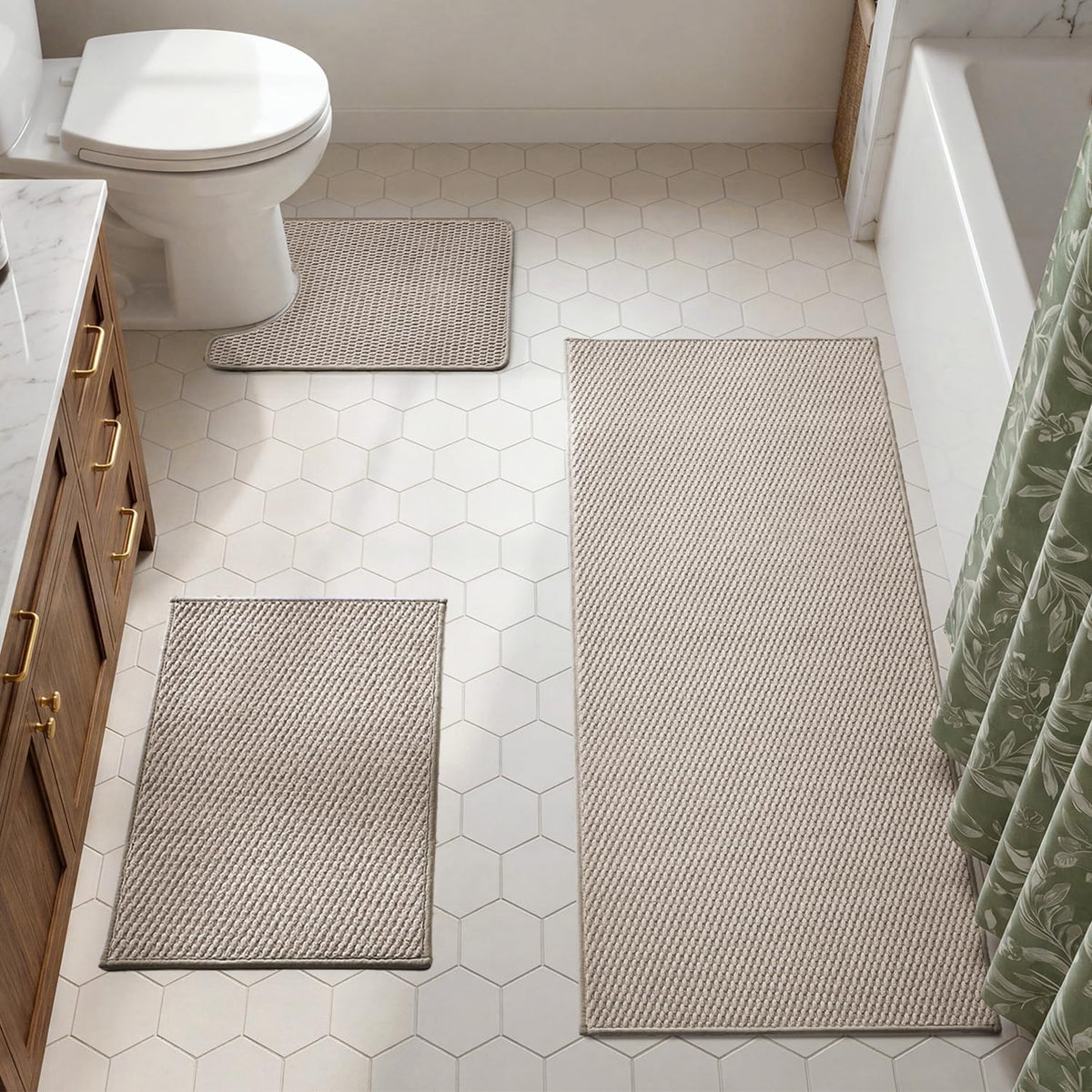 TYUU Bath Mat Set 2 Piece, Thin Bathroom Rugs Non Slip Washable Quick Dry