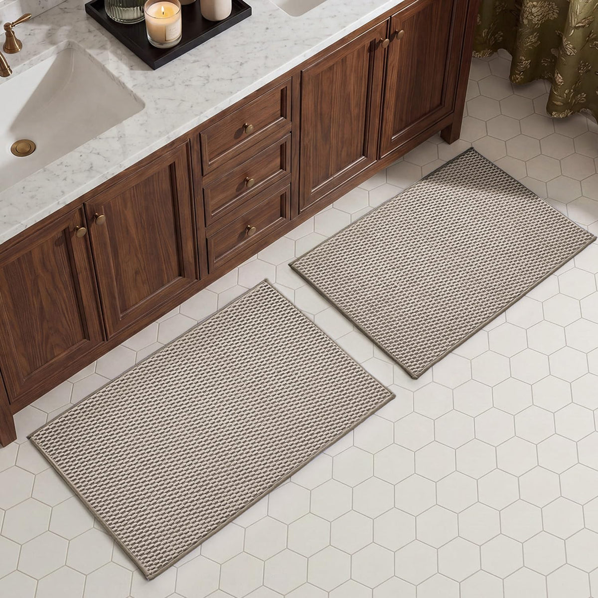 TYUU Bath Mat Set 2 Piece, Thin Bathroom Rugs Non Slip Washable Quick Dry