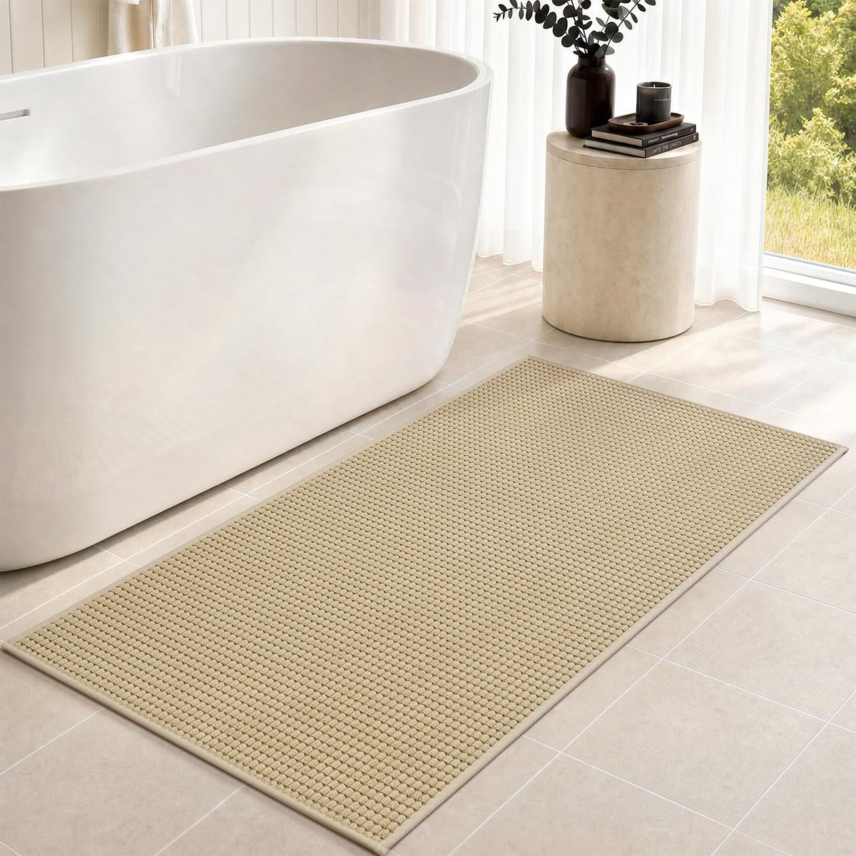 tchdio Bath Mat, Absorbent Bathroom Mat Quick Dry, Thin Bathroom Rugs Fit Under Door, Non Slip Washable Bath Rugs with Solid Rubber Backing, Low Profile Bath Mats for Bathroom, Grey, 16" x 24"