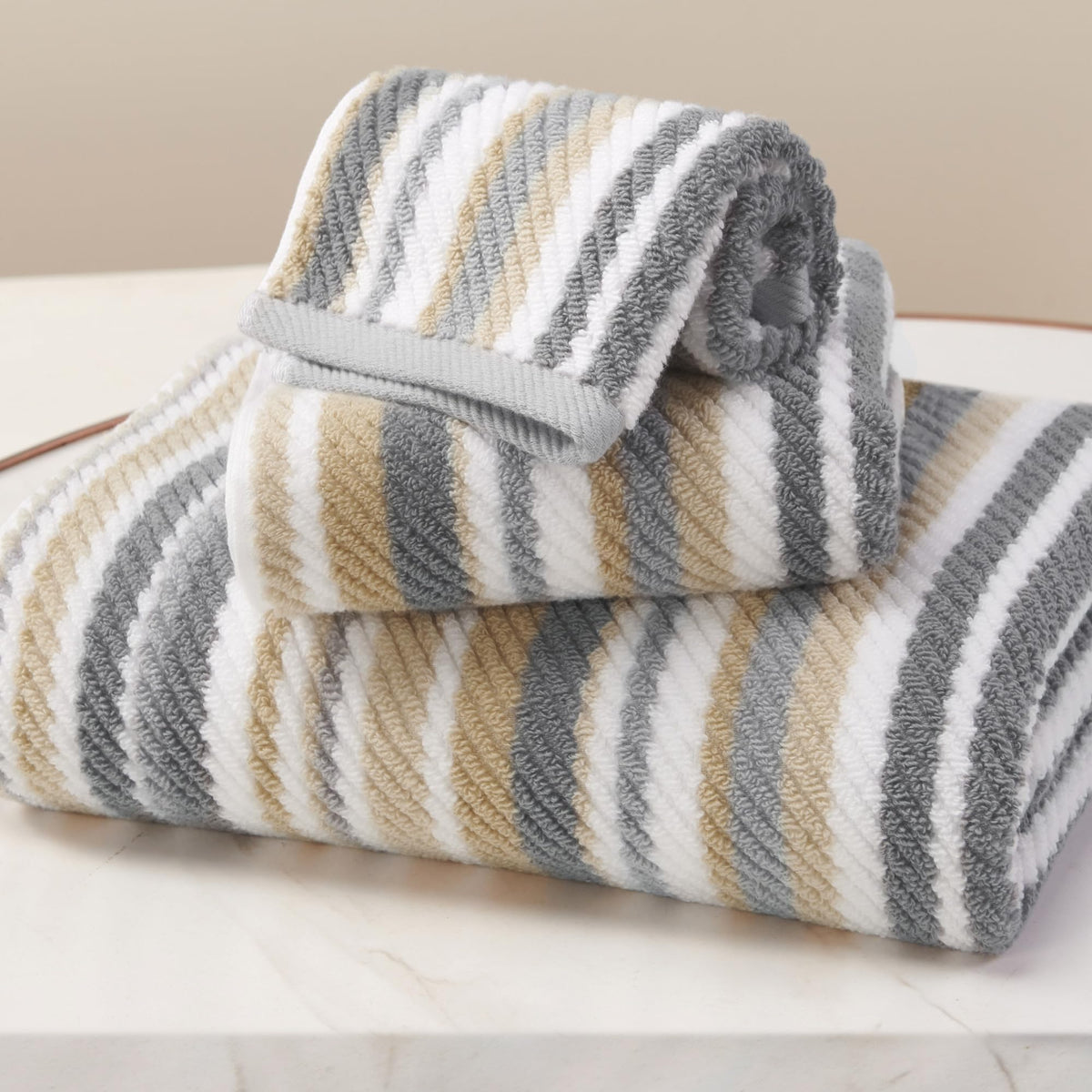 VOOVA & MOVAS Yellow Bathroom Towels 3 Pack, 100% Cotton, Gray Striped