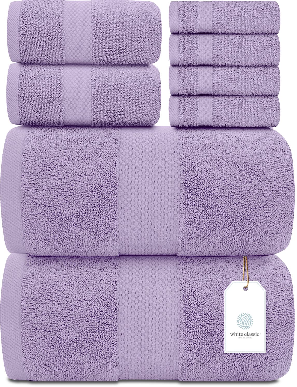 White Classic Luxury Bath Towel Set of 8 Pieces - 100% Turkish Cotton Highly Absorbent Towels for Bathroom, 2 Luxury Bath Towels 700GSM, 2 Hand Towels, 4 Washcloths, Ivory