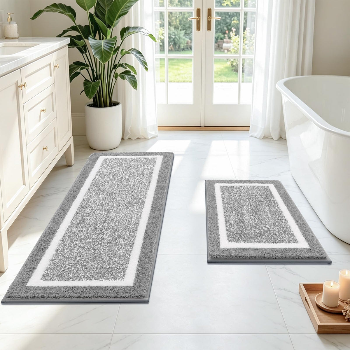 Pauwer Bathroom Rug Sets 3 Piece, Non Slip Washable Bath Mat, Black