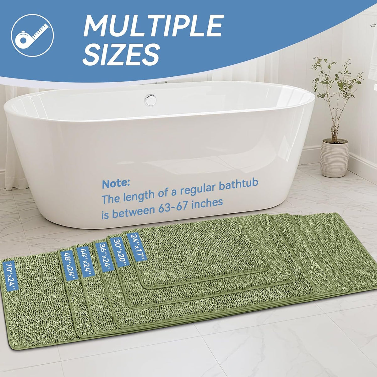 Bcoimo Small Bath Rug Mat,Sage Chenille High Absorbent Bathroom Floor Mats
