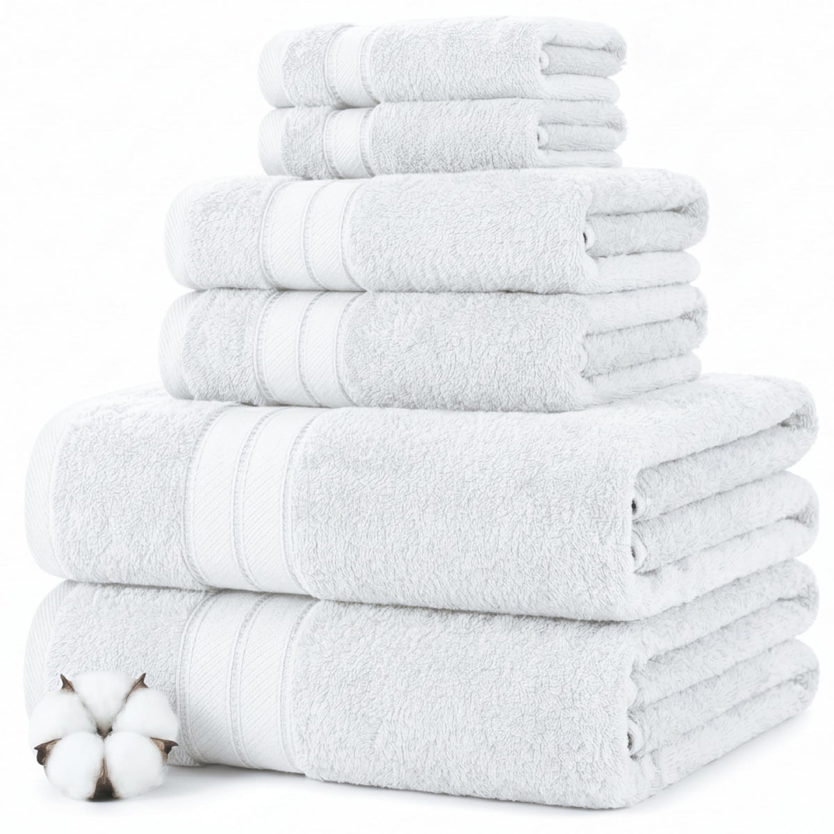 Modern Threads Spun Loft 6 Piece Bath Towel Set – 2 Bath Towels, 2 Hand Towels & 2 Washcloths – 100% Cotton, 600 GSM, Plush, Soft & Absorbent (White)