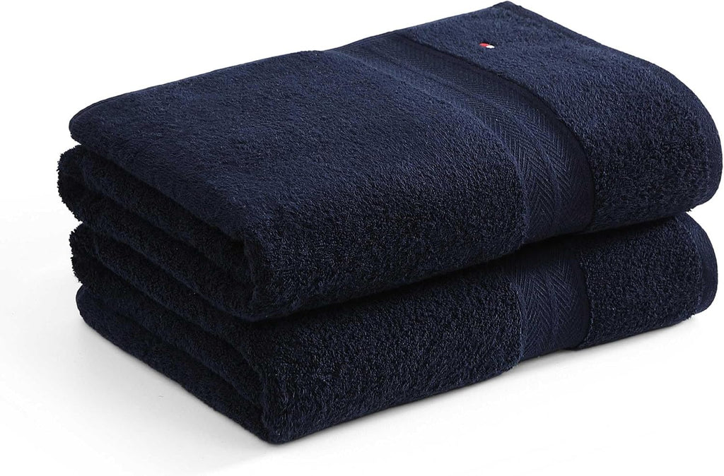 Tommy Hilfiger - Bath Towel Set, Absorbent Cotton Terry with Zero Twist, Medium Weight, Oeko-Tex Certified (Modern American Dark Blue, 2 Piece)