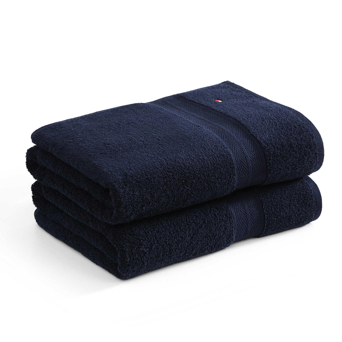 Tommy Hilfiger - Bath Towel Set, Absorbent Cotton Terry with Zero Twist, Medium Weight, Oeko-Tex Certified (Modern American Dark Blue, 2 Piece)