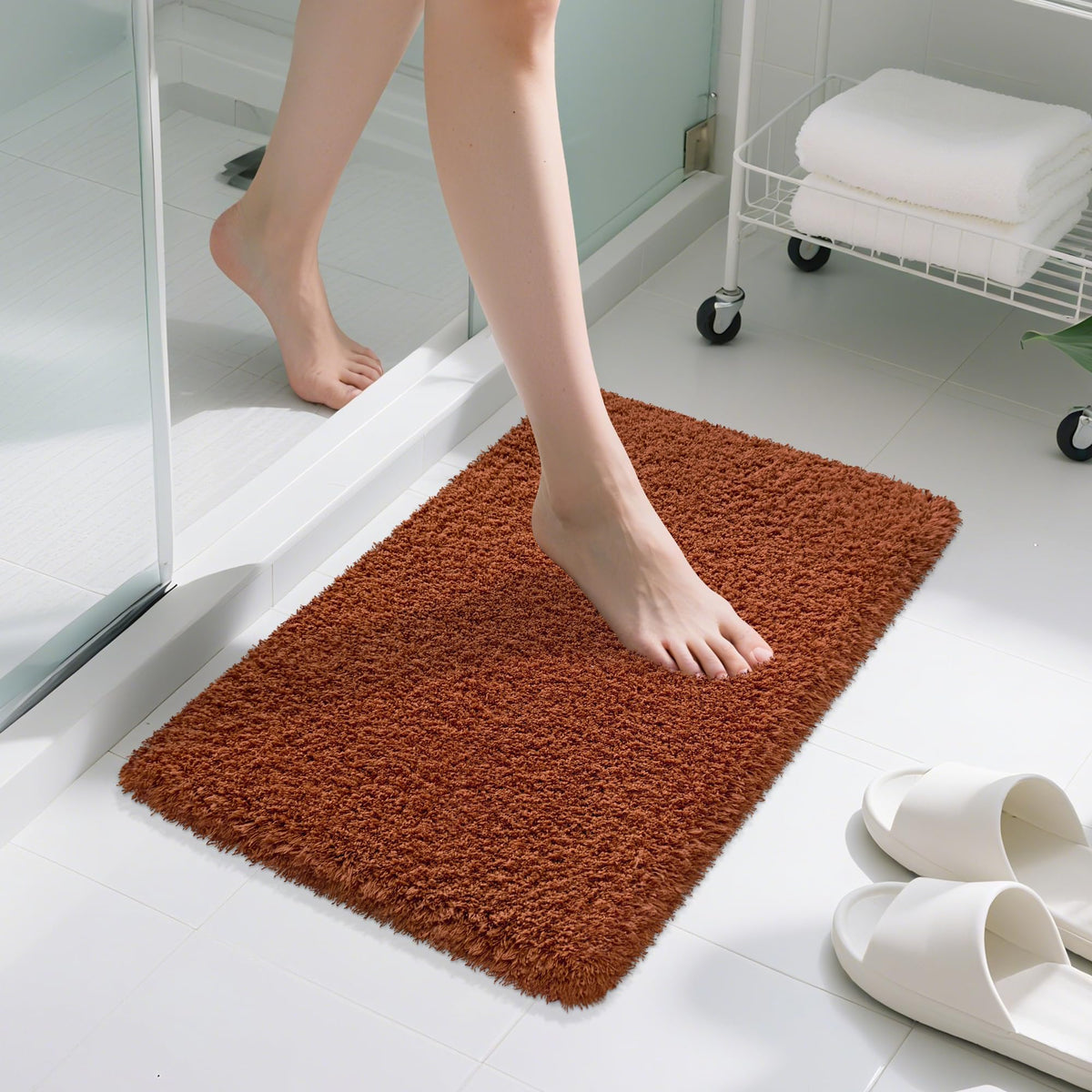 White Bathroom Rugs Non Slip 24"x16",Absorbent Bath Mat Quick Dry