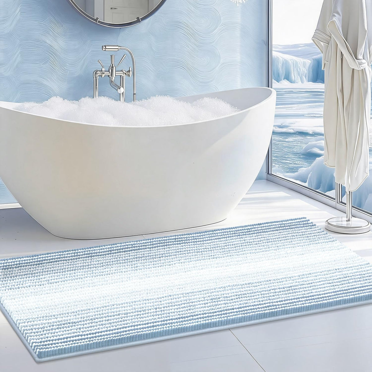 BSICPRO Bathroom Rugs Sets 2 Piece, Non Slip Boho Bath Mats, Beige