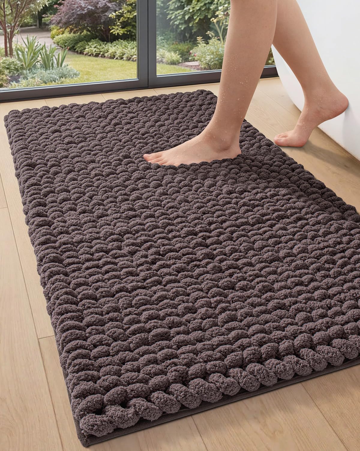 DEXI Bathroom Rugs 36x24, Non Slip Washable Chinelle Bath Mat, Taupe