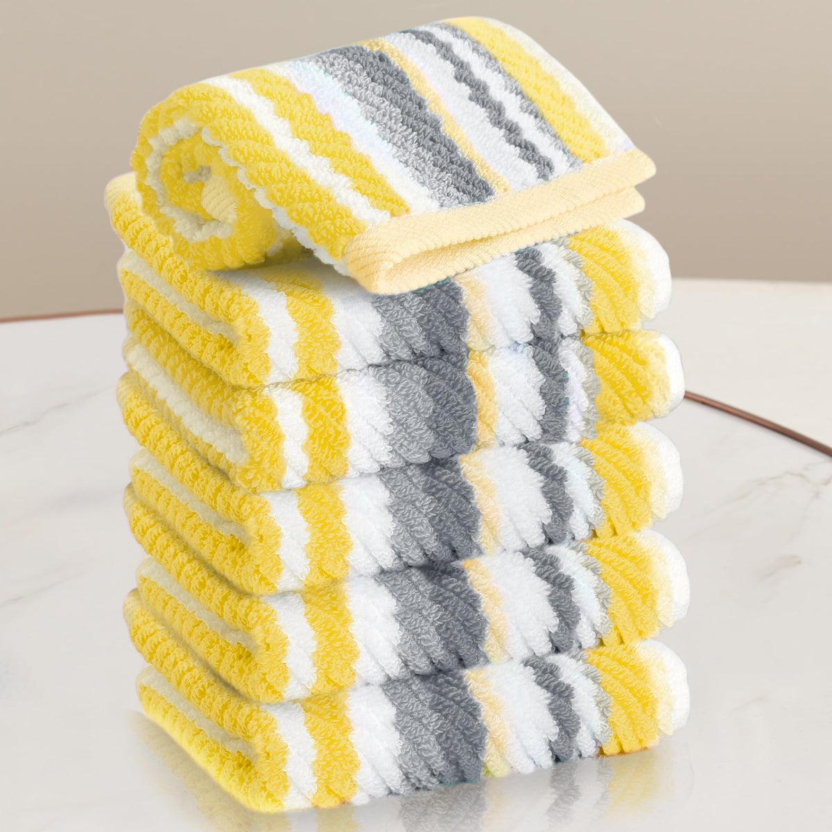 VOOVA & MOVAS Yellow Bathroom Towels 3 Pack, 100% Cotton, Gray Striped