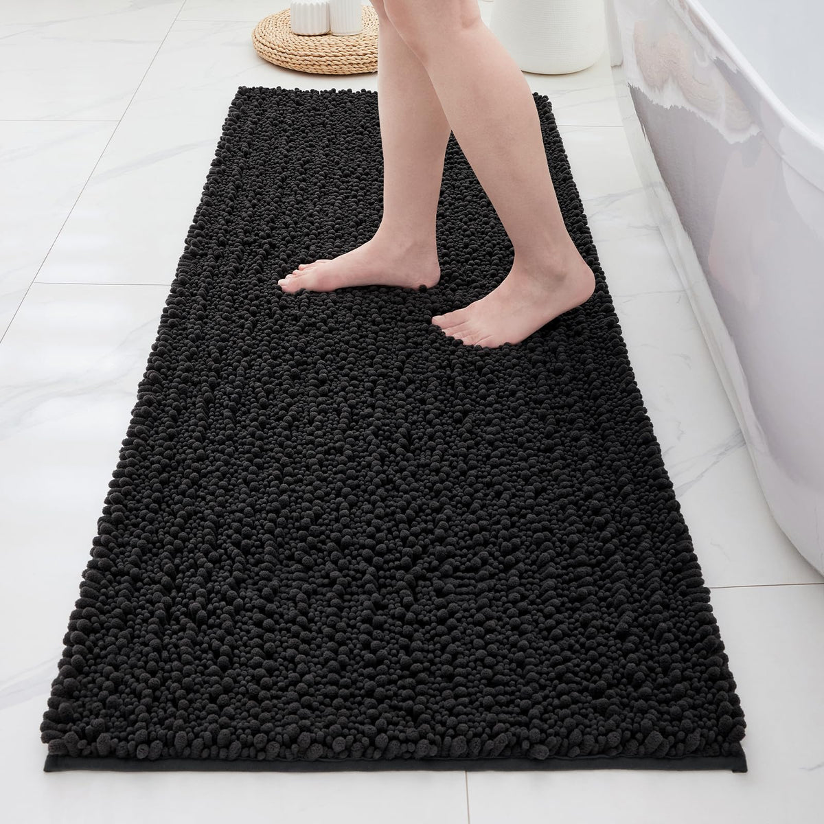 ILANGO Bathroom Rugs Dark Grey 32x20,Extra Soft Absorbent Chenille Bath Rugs,Thick Non-Slip Shaggy Bath Mat,Machine Washable Quick Dry Bath Mats for Bathroom Floor, Tub, Shower Accessories